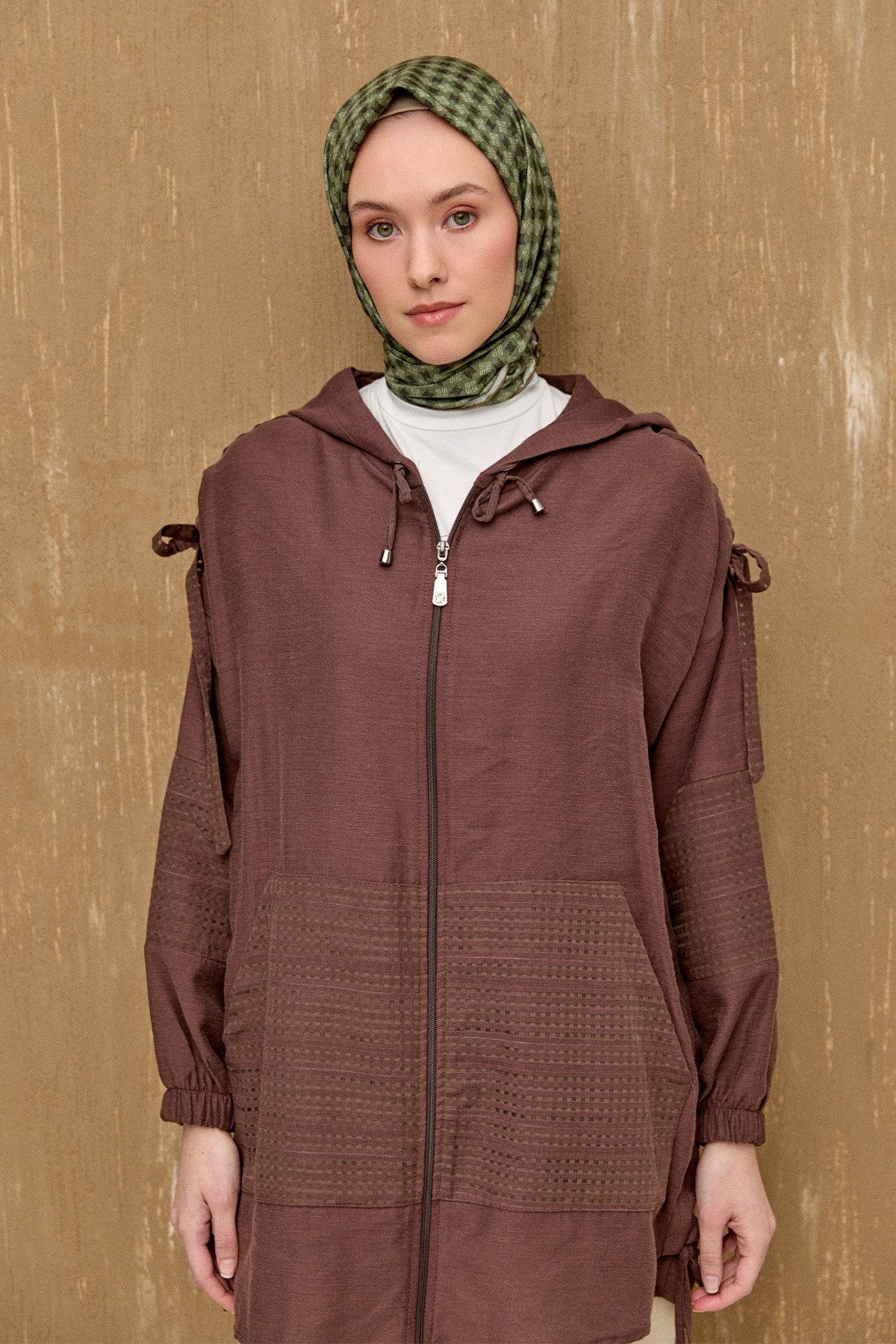 Kapüşonlu Keten Kap, Tesettür Giyim