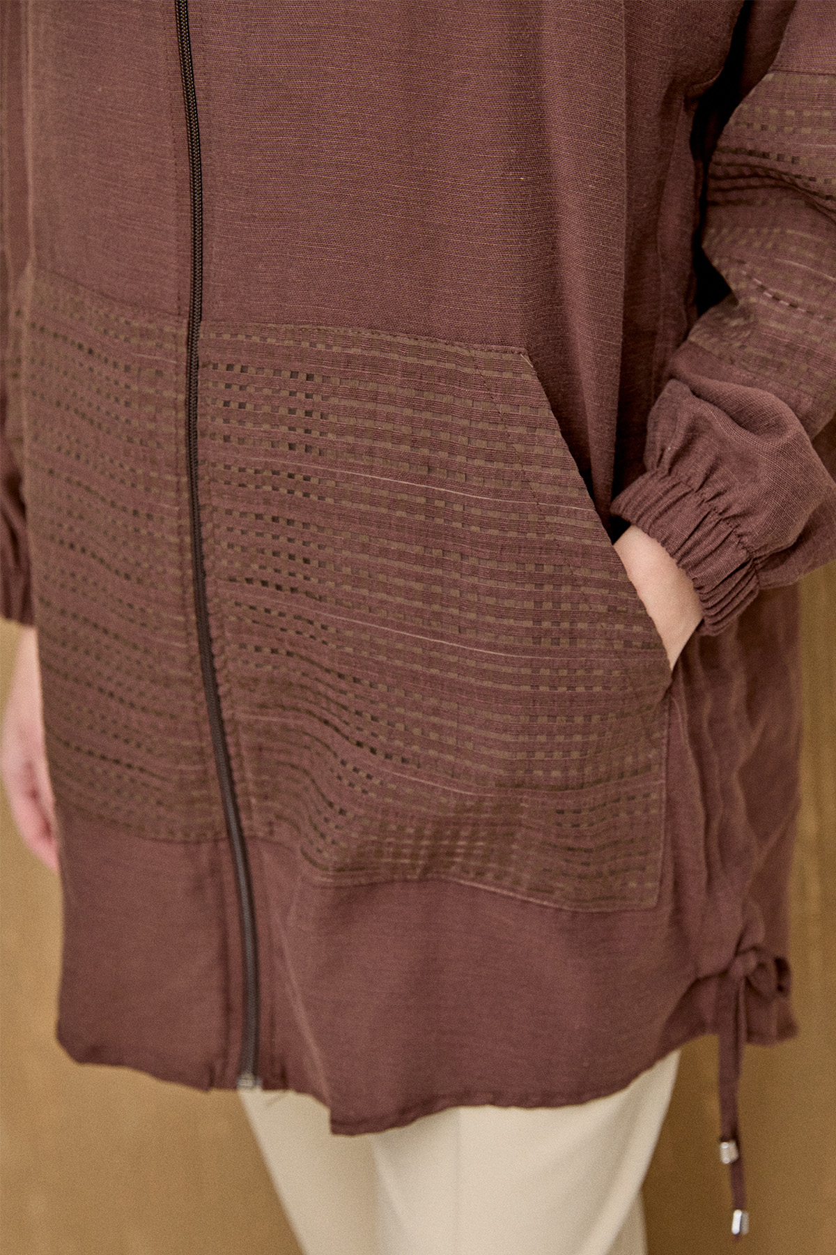 Kapüşonlu Keten Kap, Tesettür Giyim