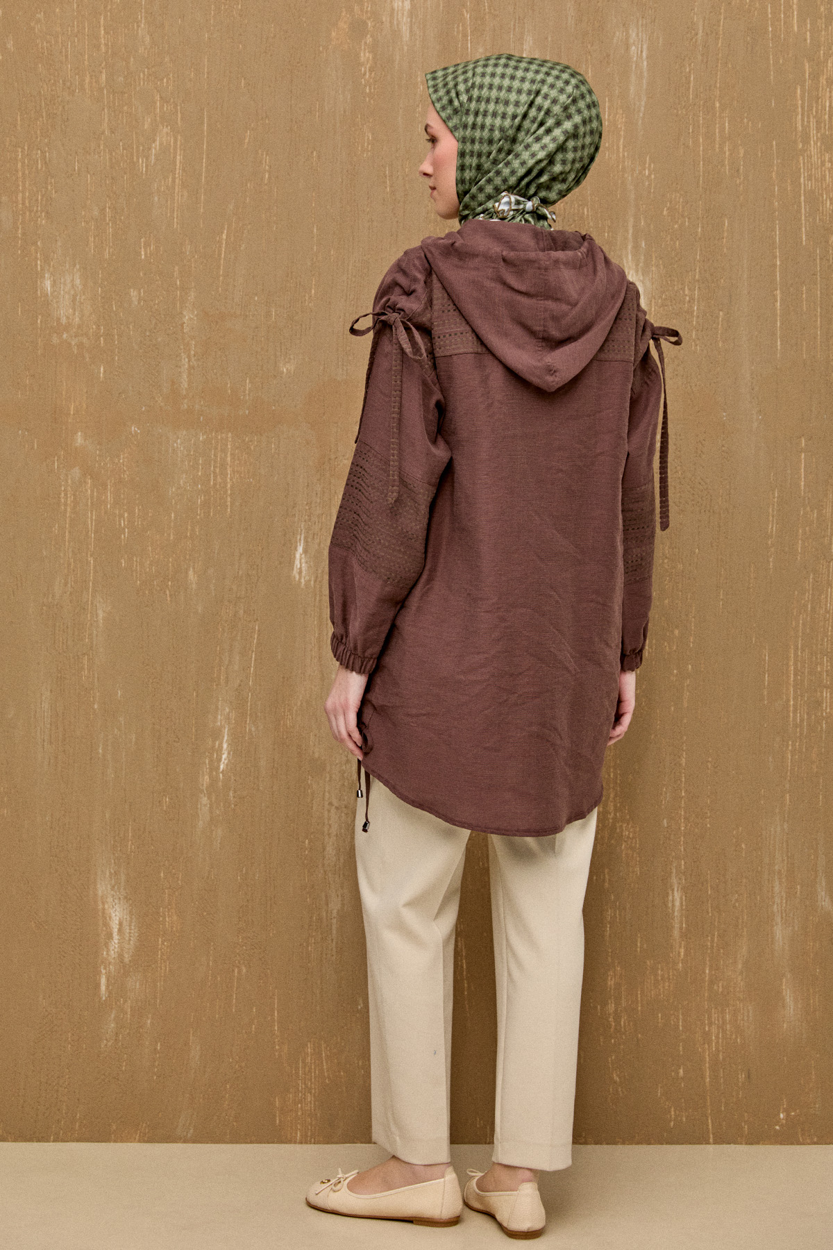 Kapüşonlu Keten Kap, Tesettür Giyim