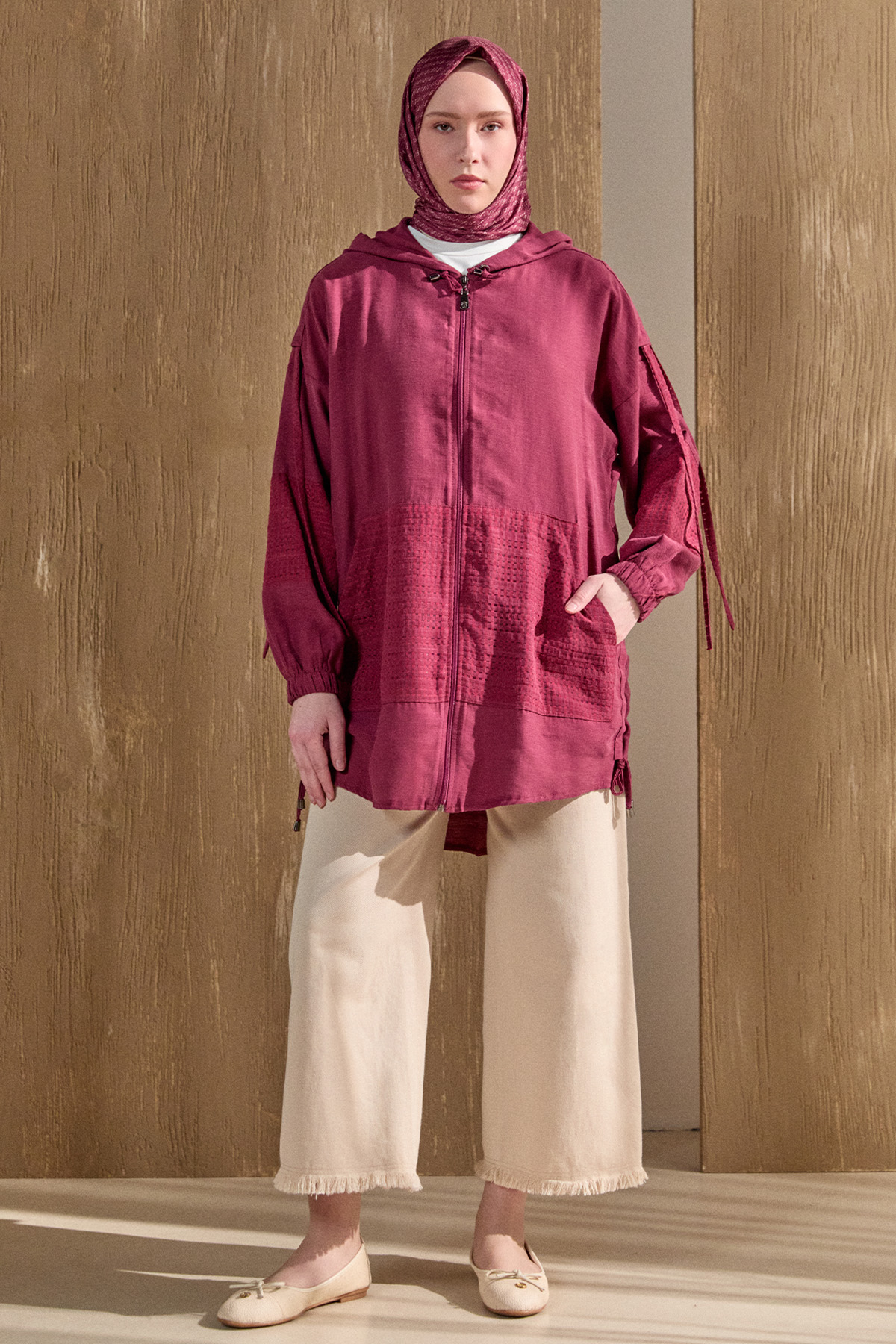 Kapüşonlu Keten Kap, Tesettür Giyim