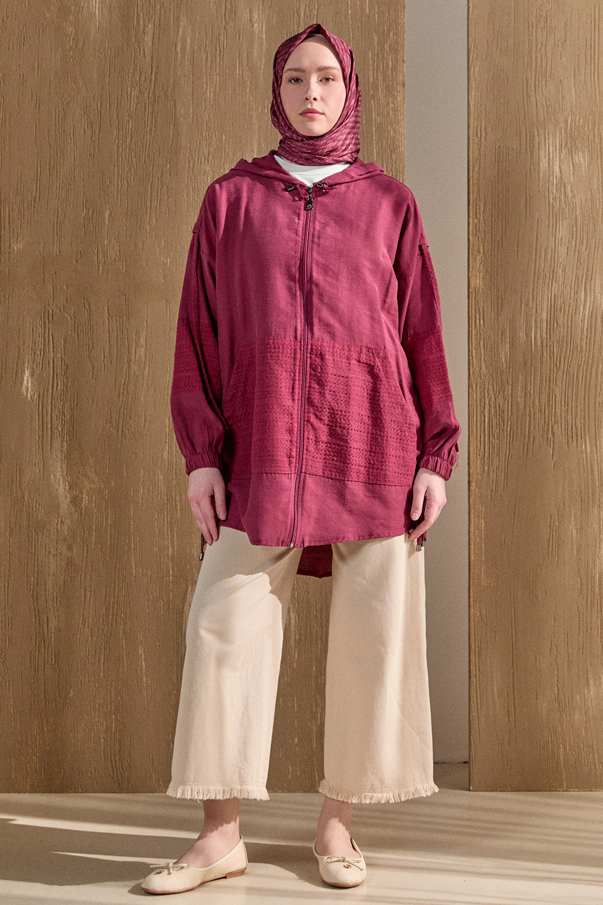 Kapüşonlu Keten Kap, Tesettür Giyim