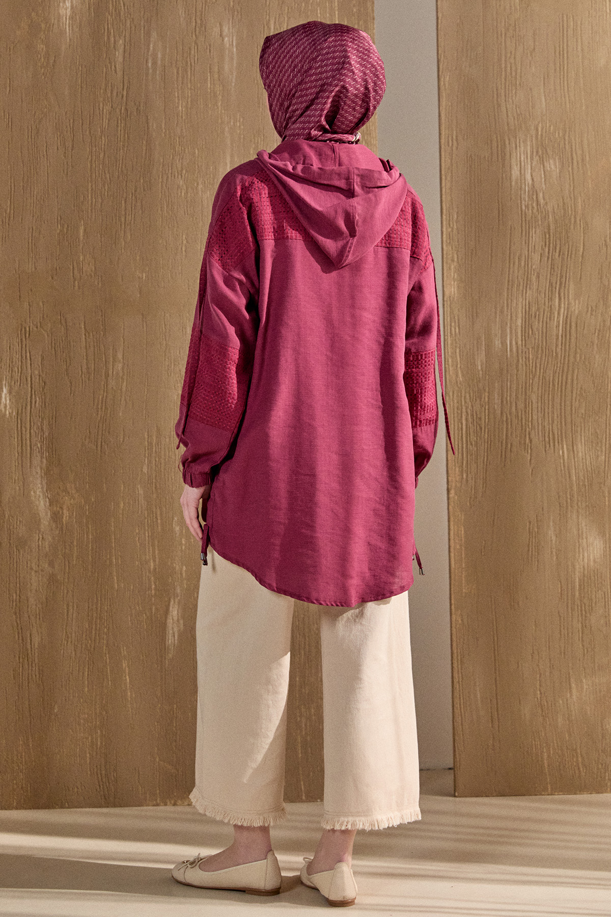 Kapüşonlu Keten Kap, Tesettür Giyim