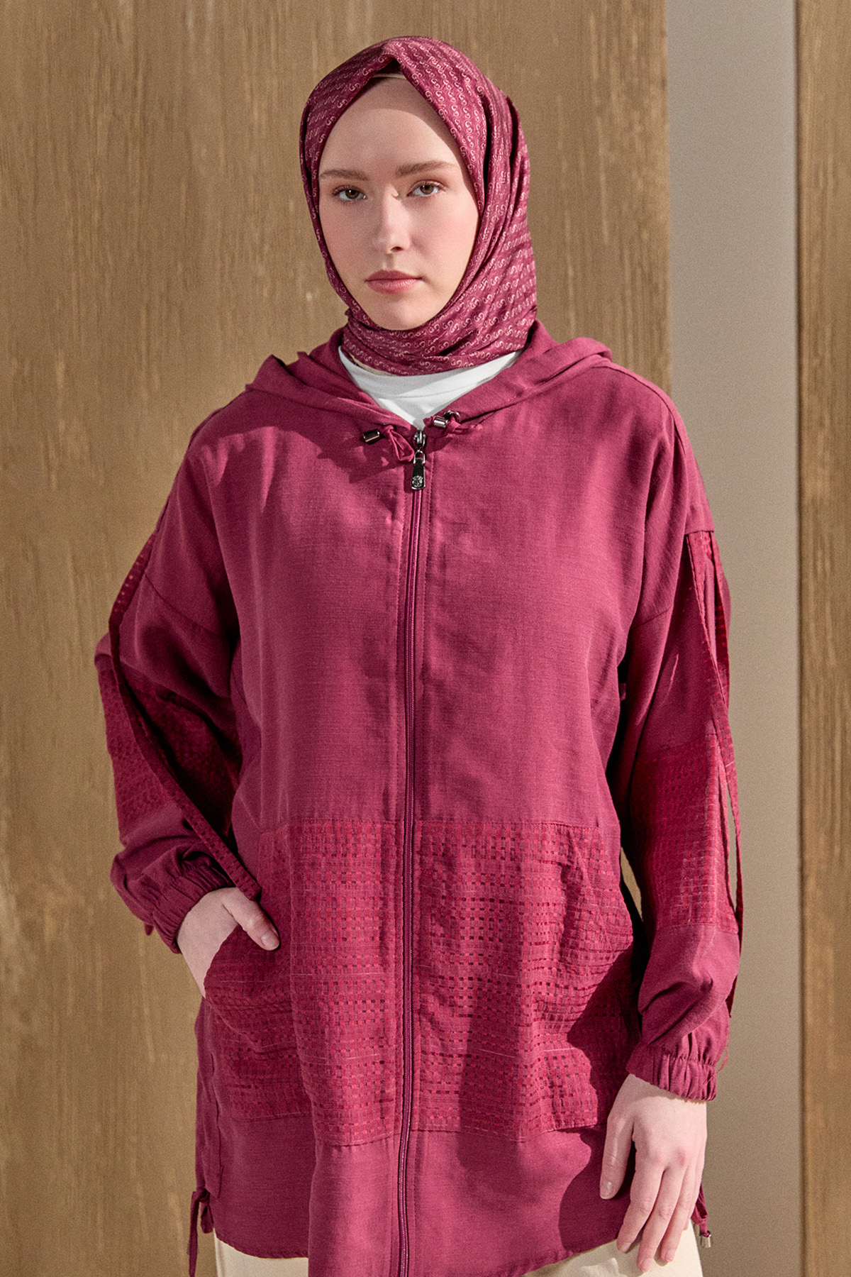 Kapüşonlu Keten Kap, Tesettür Giyim