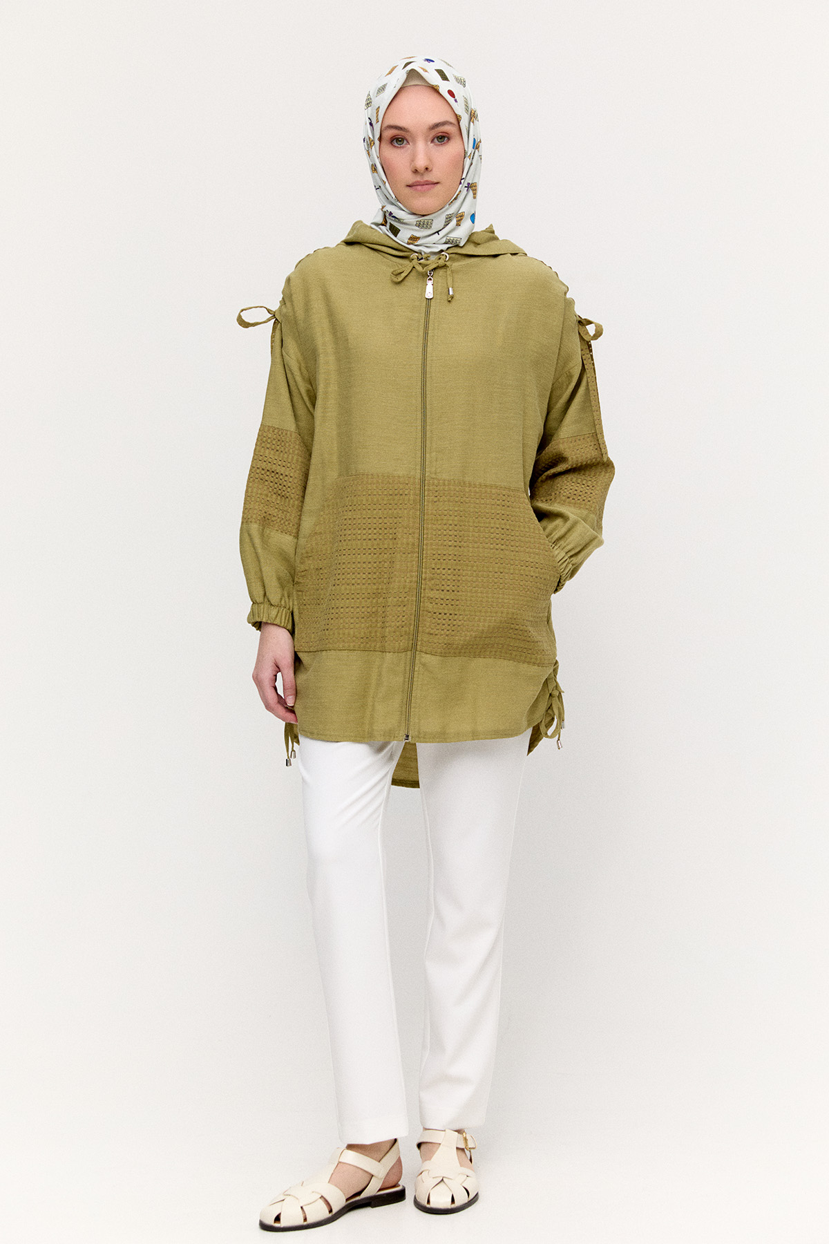 Kapüşonlu Keten Kap, Tesettür Giyim