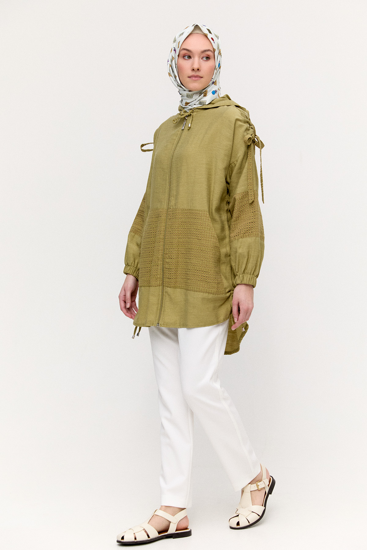 Kapüşonlu Keten Kap, Tesettür Giyim