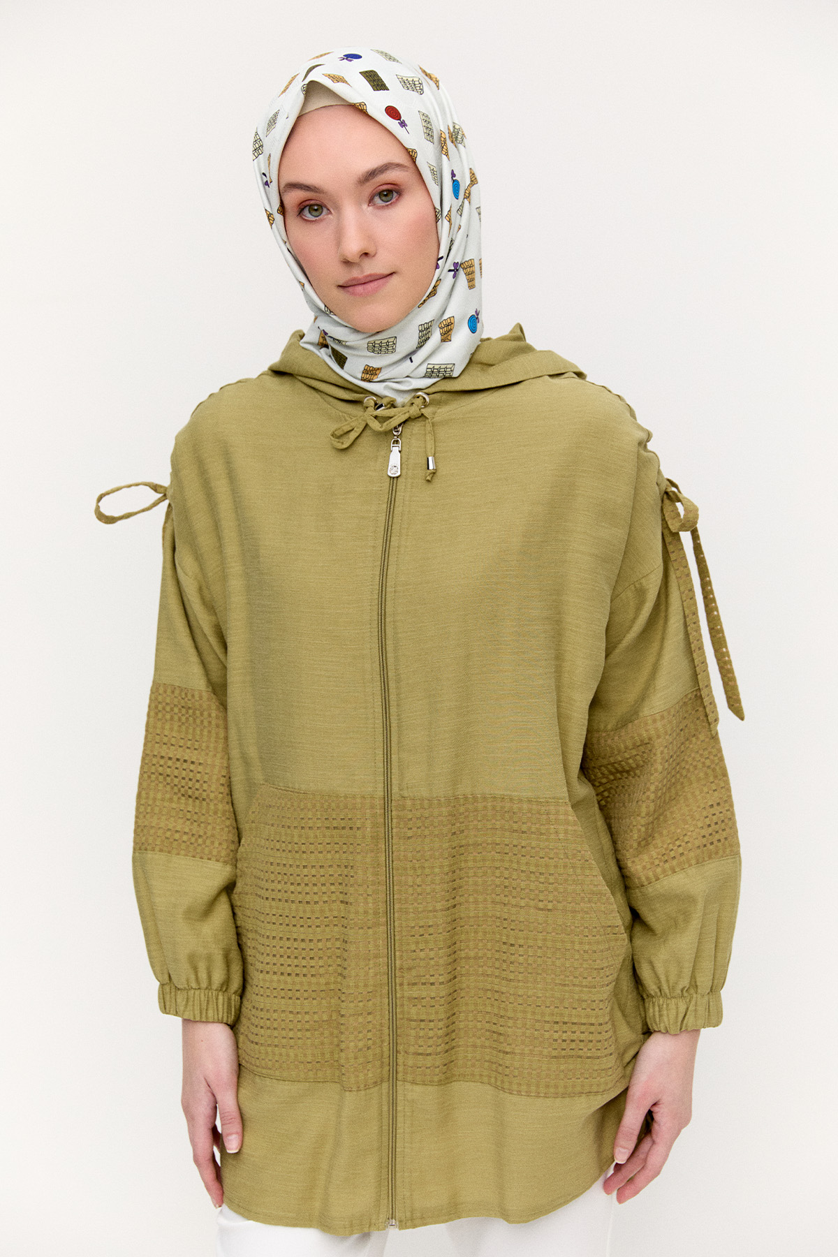 Kapüşonlu Keten Kap, Tesettür Giyim