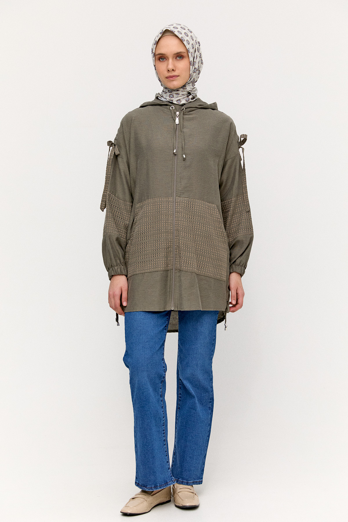 Kapüşonlu Keten Kap, Tesettür Giyim