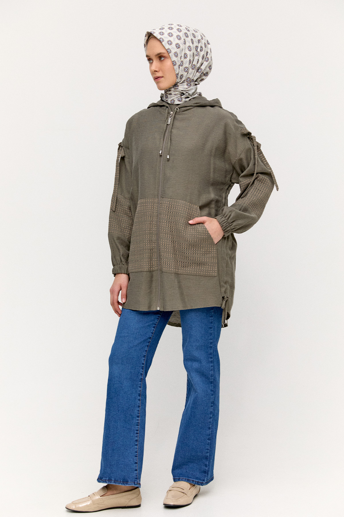 Kapüşonlu Keten Kap, Tesettür Giyim