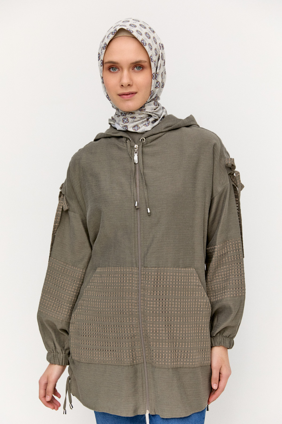 Kapüşonlu Keten Kap, Tesettür Giyim