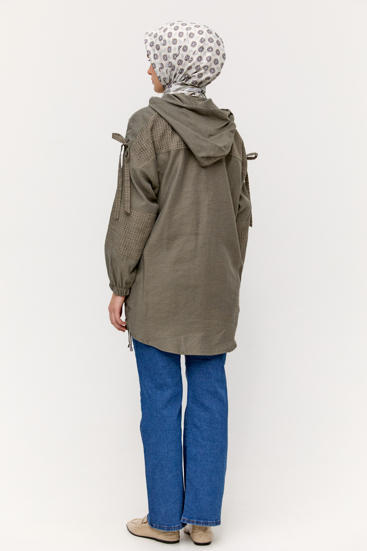 Kapüşonlu Keten Kap, Tesettür Giyim