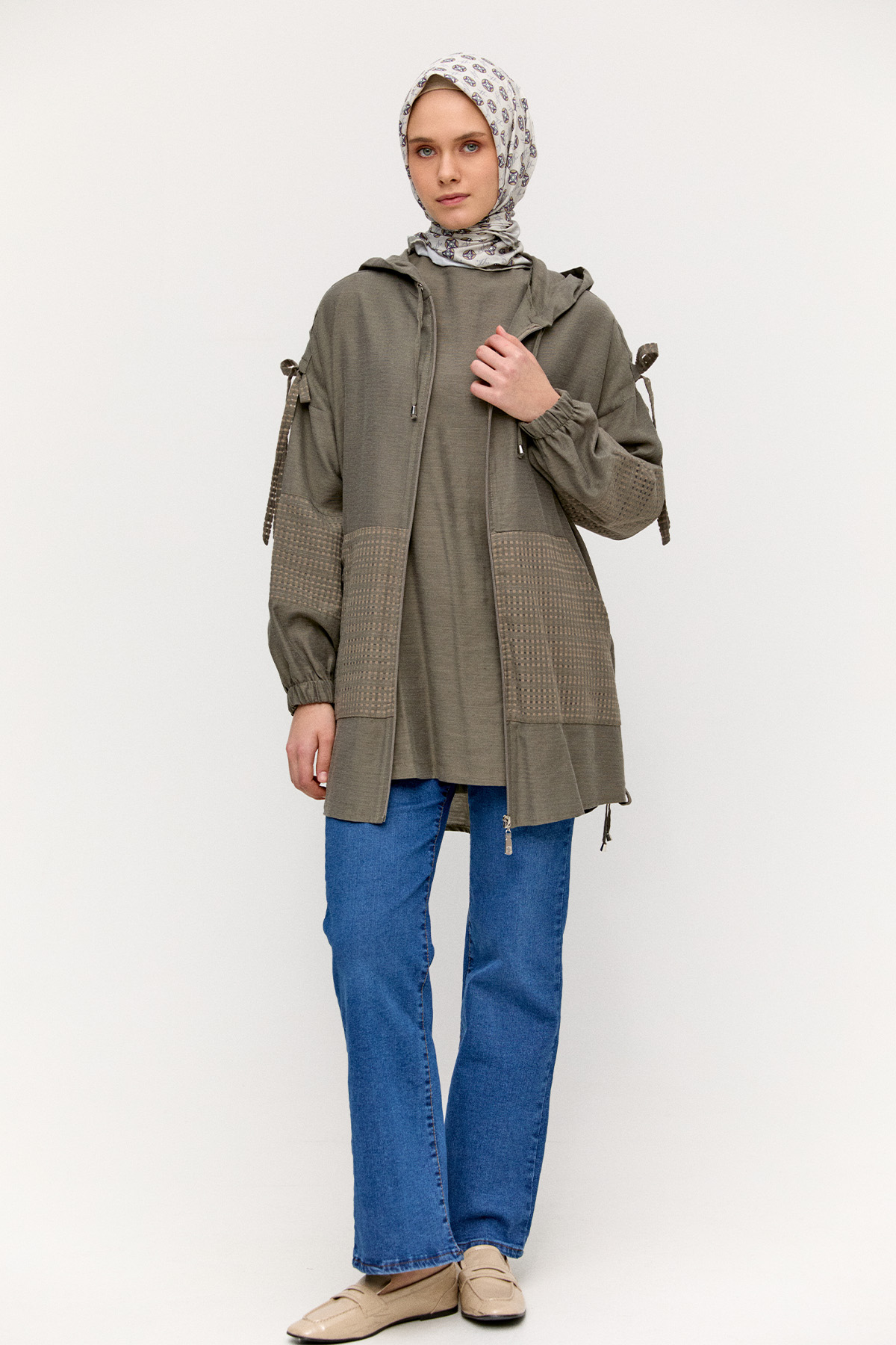 Kapüşonlu Keten Kap, Tesettür Giyim