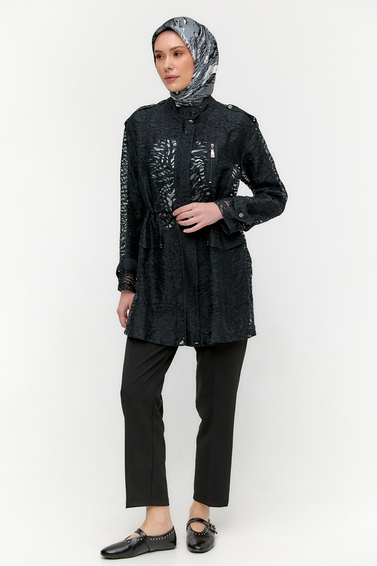 Zebra Desenli Organze Twinset, Tesettür Giyim