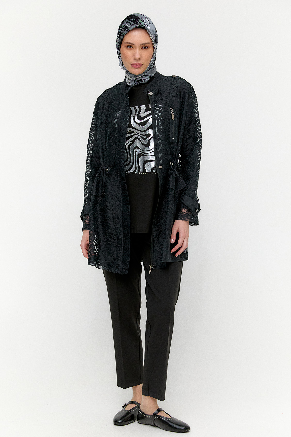 Zebra Desenli Organze Twinset, Tesettür Giyim