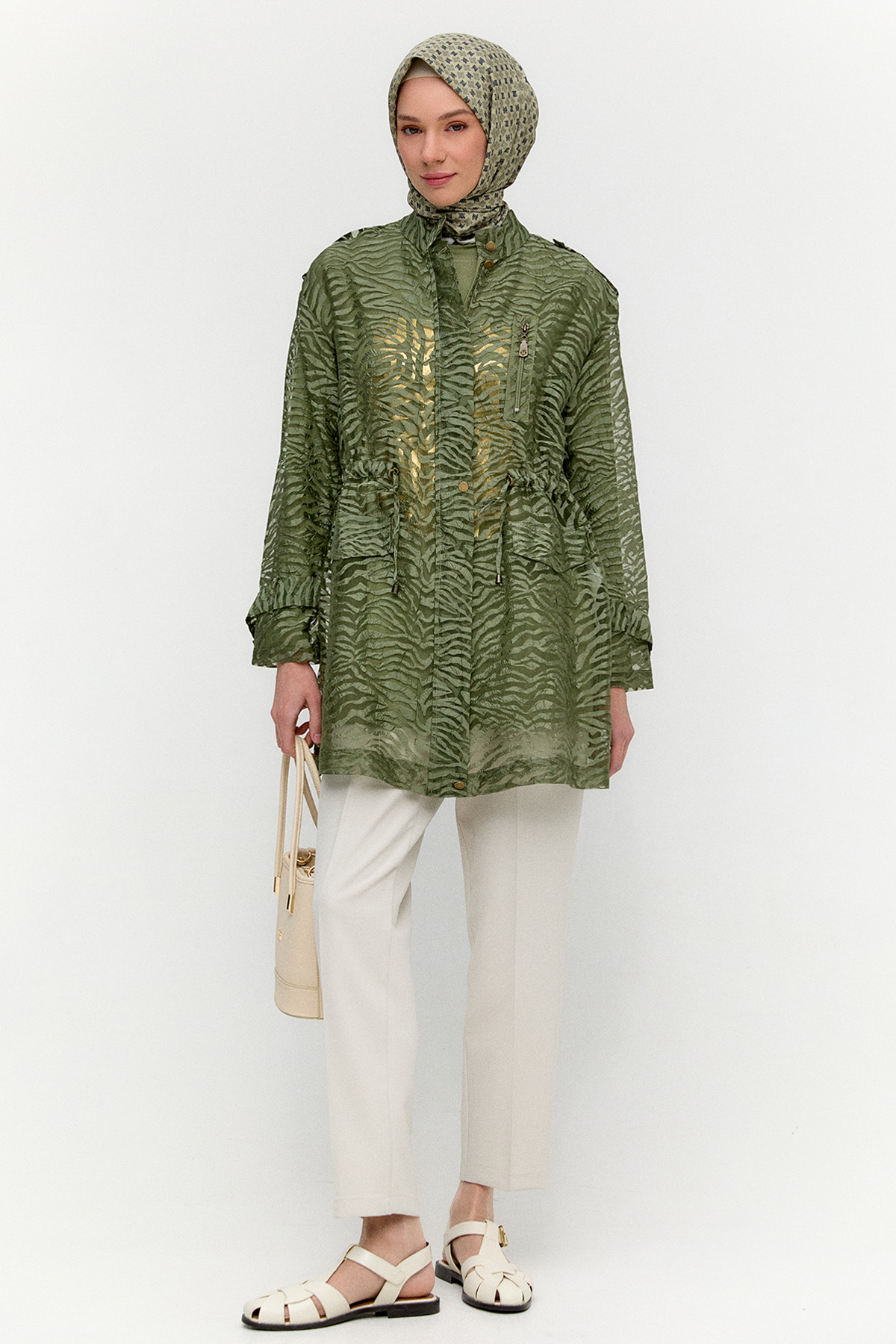 Zebra Desenli Organze Twinset, Tesettür Giyim