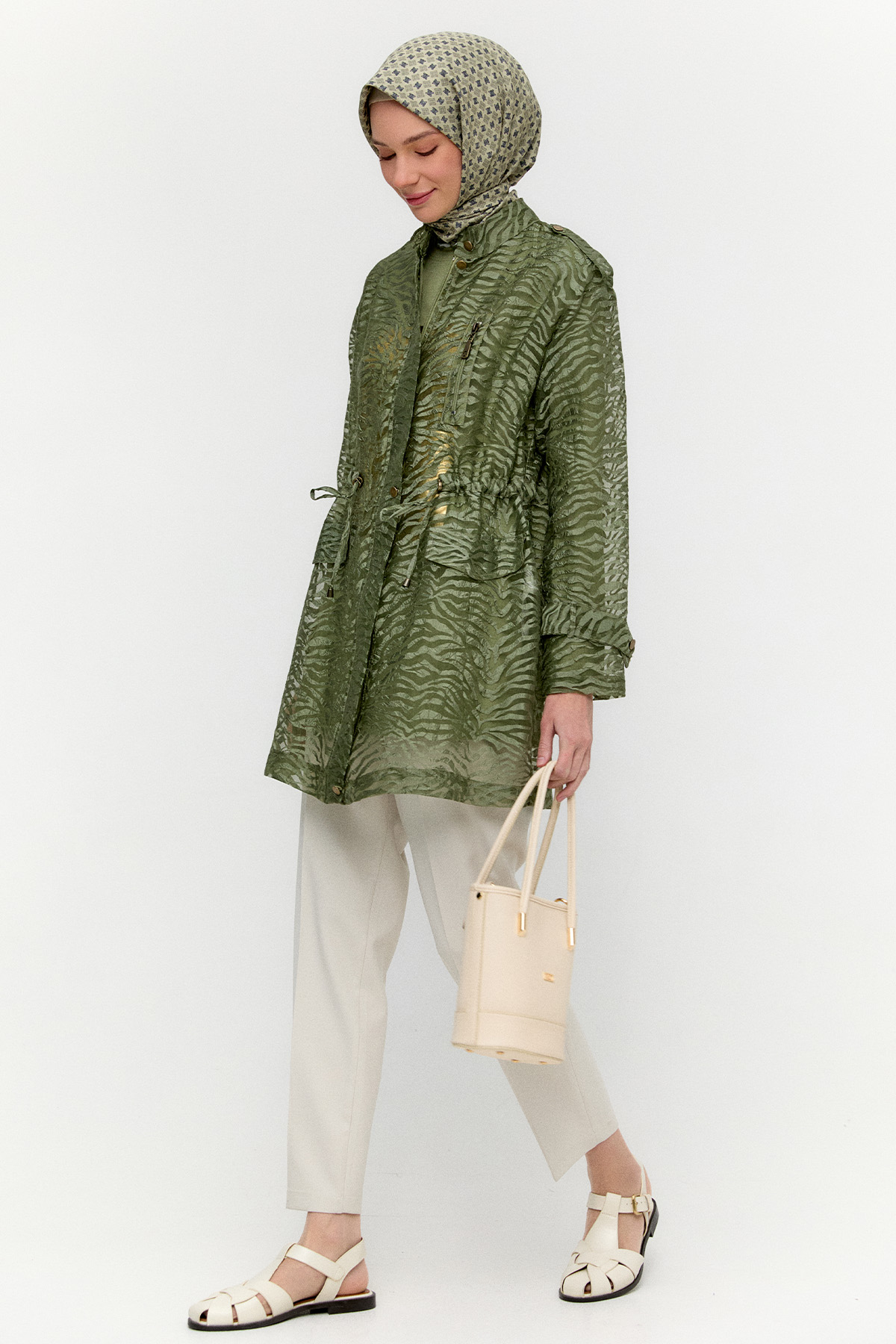 Zebra Desenli Organze Twinset, Tesettür Giyim