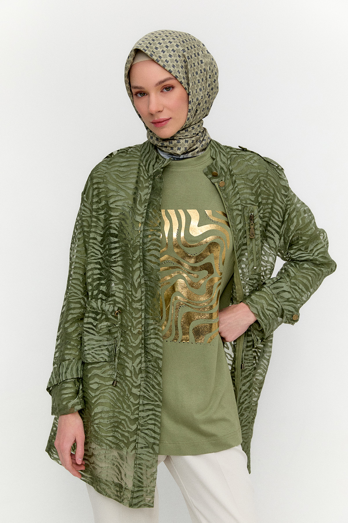 Zebra Desenli Organze Twinset, Tesettür Giyim