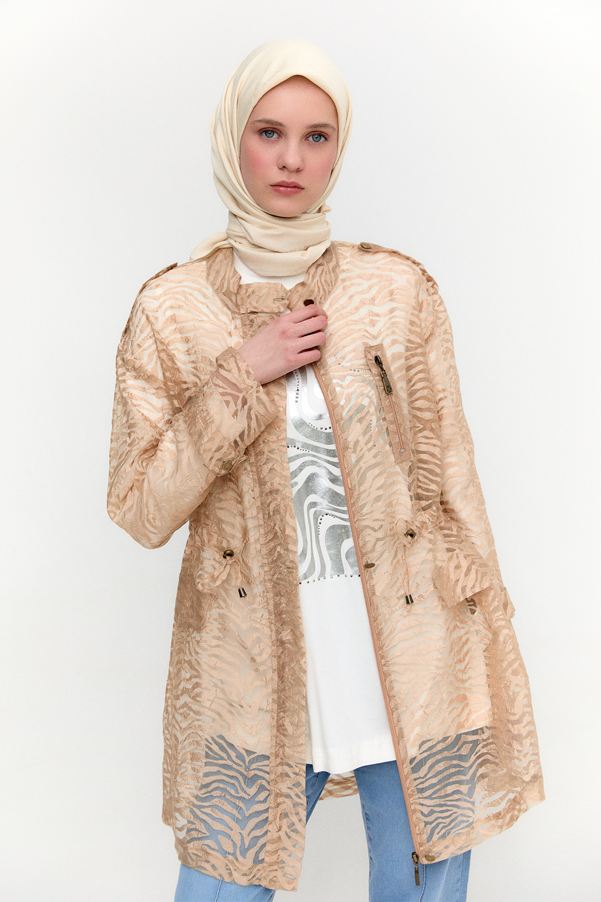 Zebra Desenli Organze Twinset, Tesettür Giyim