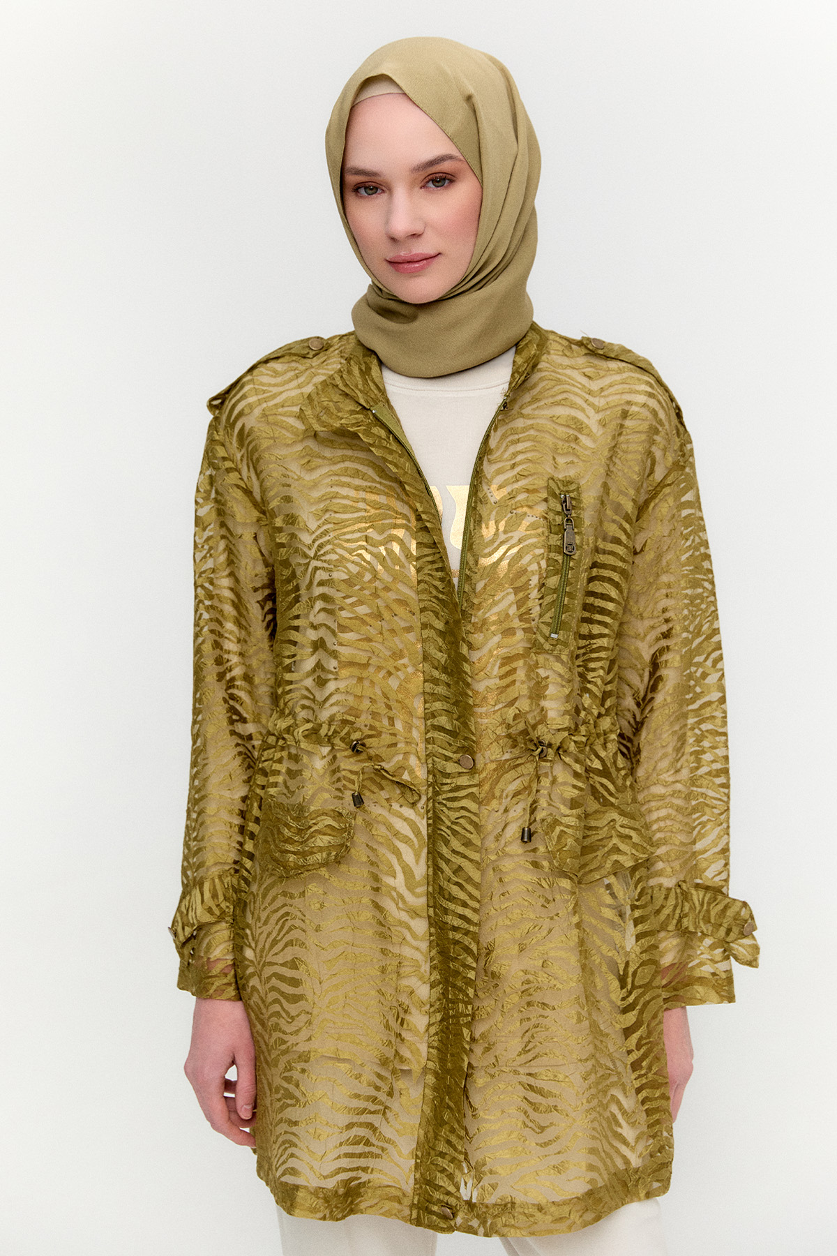 Zebra Desenli Organze Twinset, Tesettür Giyim