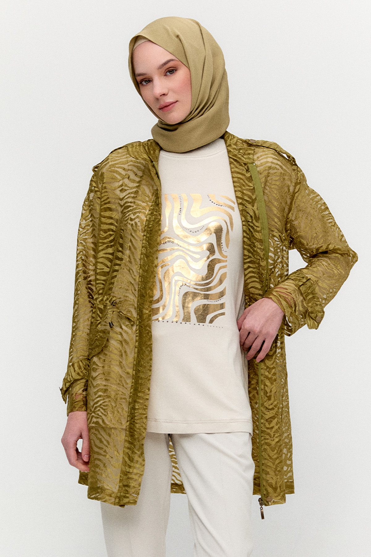 Zebra Desenli Organze Twinset, Tesettür Giyim