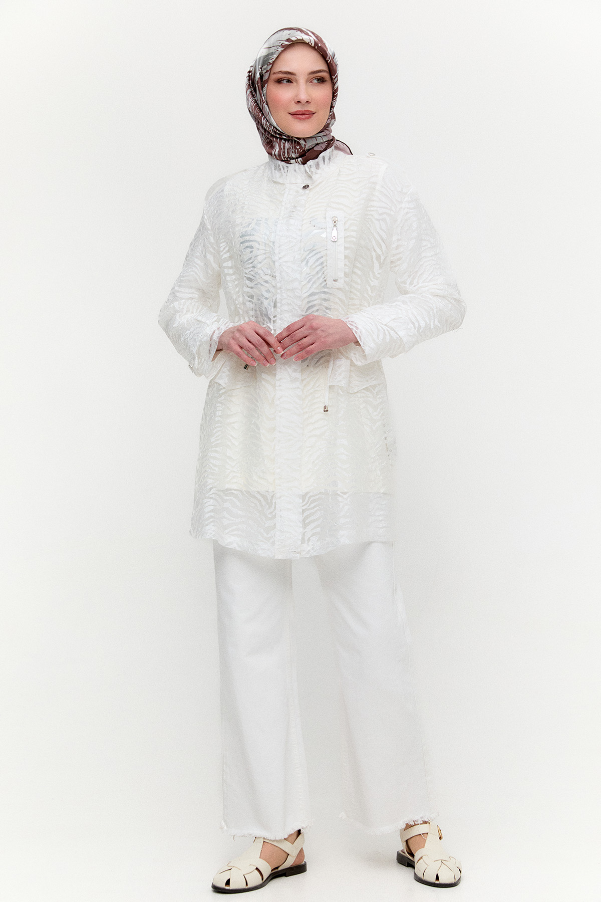 Zebra Desenli Organze Twinset, Tesettür Giyim