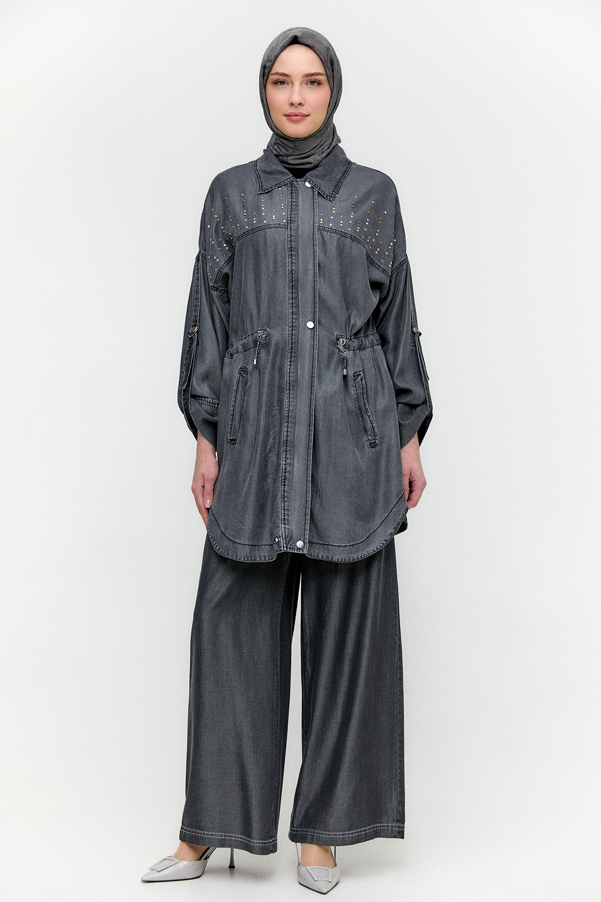 Hotfix Baskılı Oversize Pamuk Kap, Tesettür Giyim