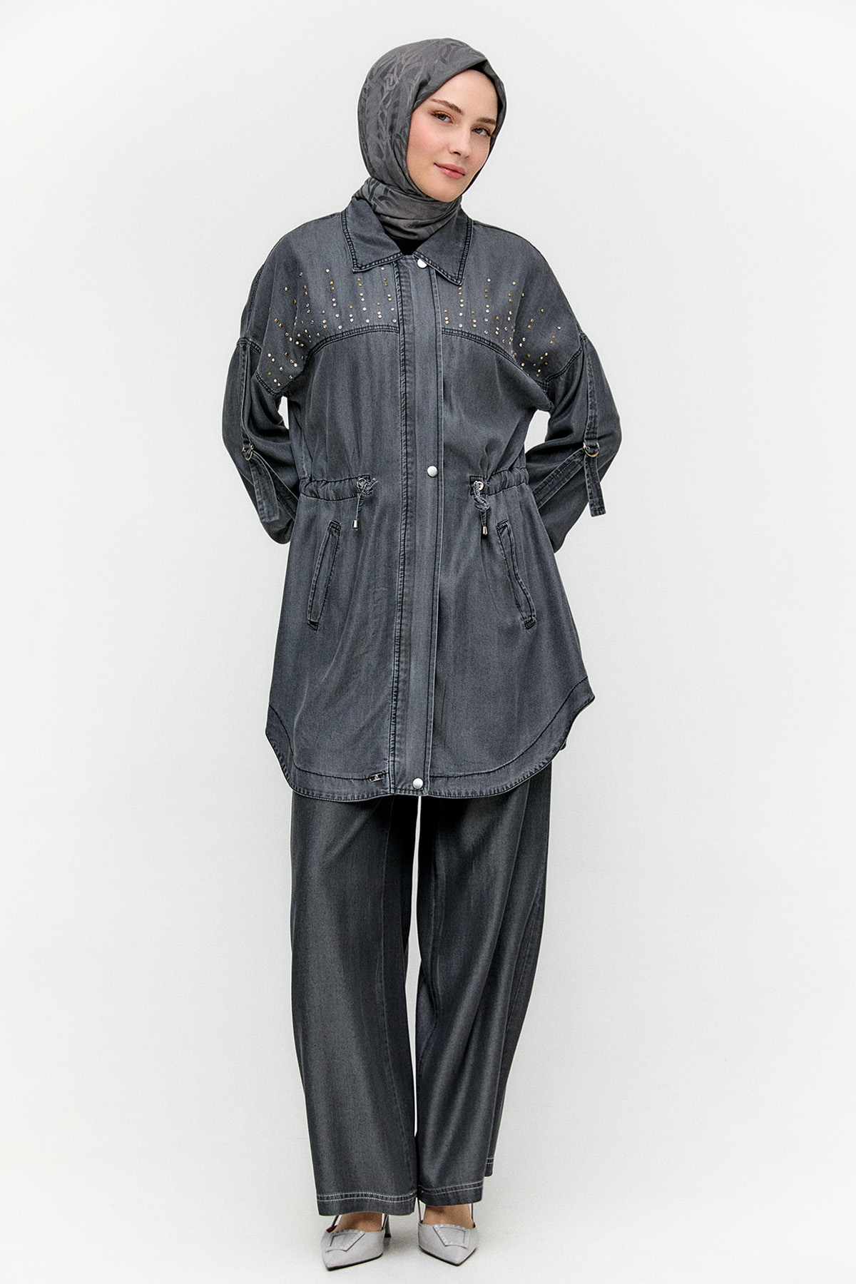 Hotfix Baskılı Oversize Pamuk Kap, Tesettür Giyim