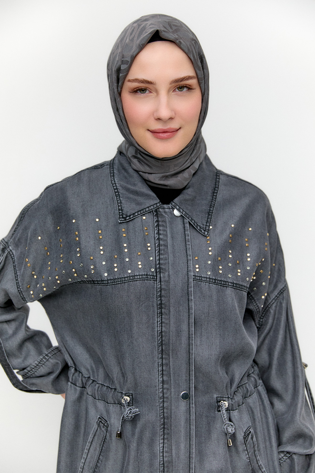 Hotfix Baskılı Oversize Pamuk Kap, Tesettür Giyim