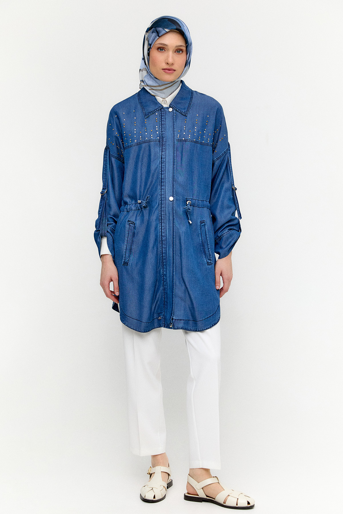 Hotfix Baskılı Oversize Pamuk Kap, Tesettür Giyim