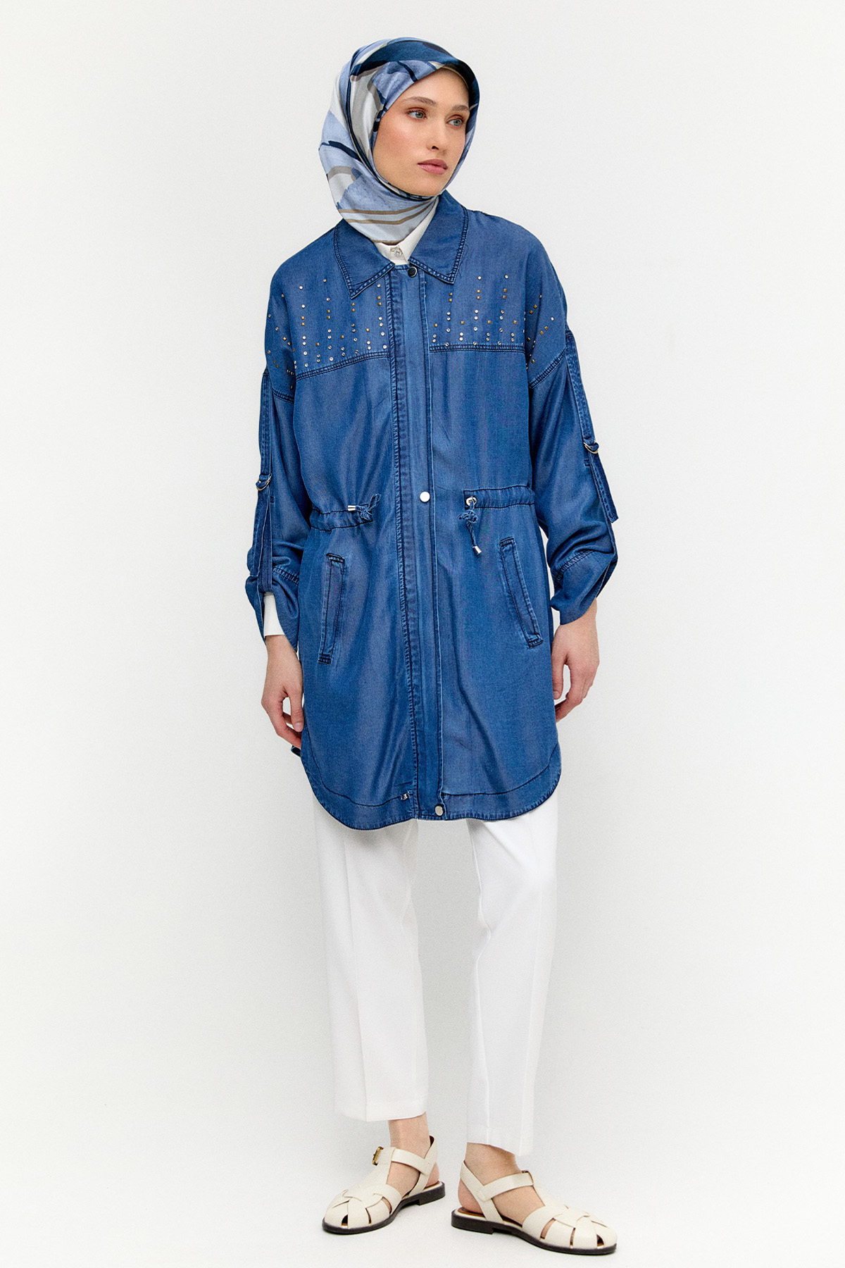 Hotfix Baskılı Oversize Pamuk Kap, Tesettür Giyim