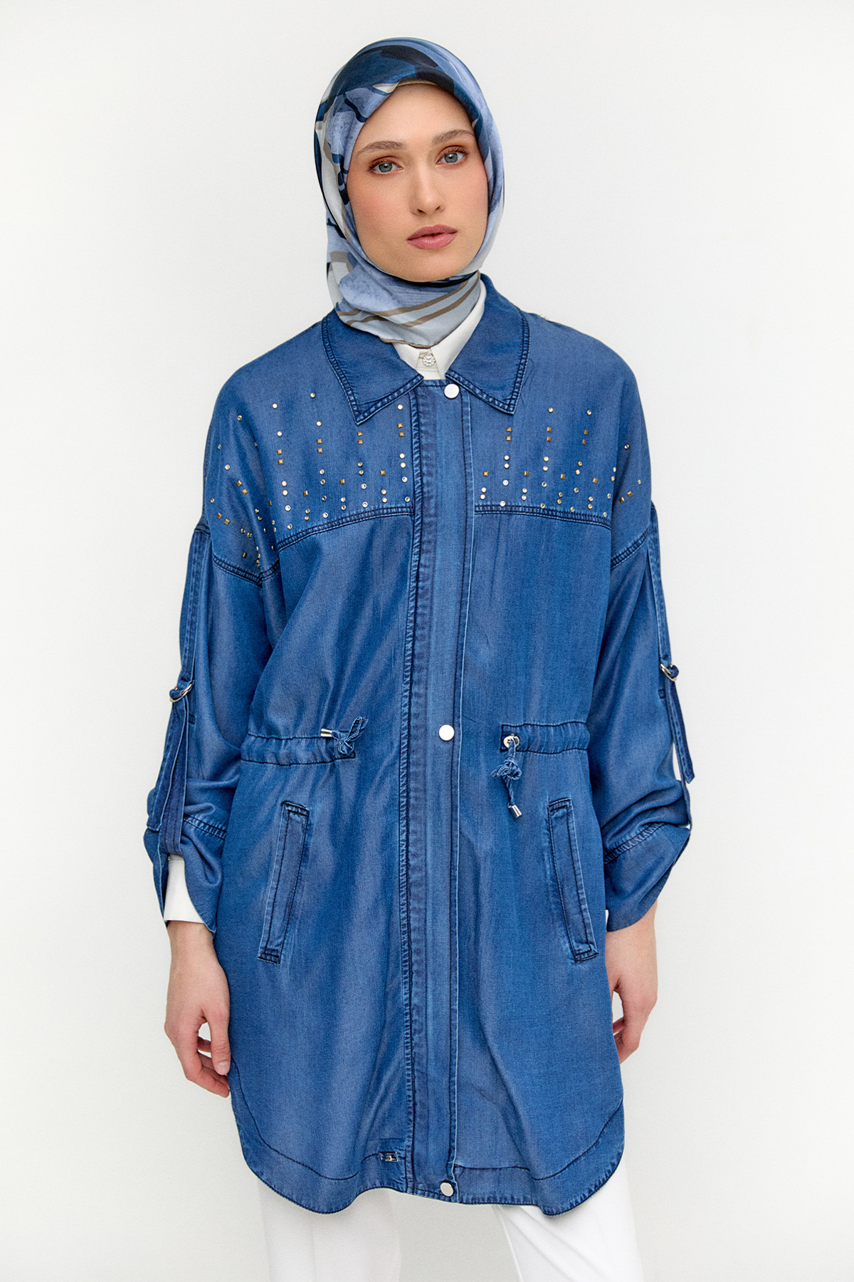 Hotfix Baskılı Oversize Pamuk Kap, Tesettür Giyim