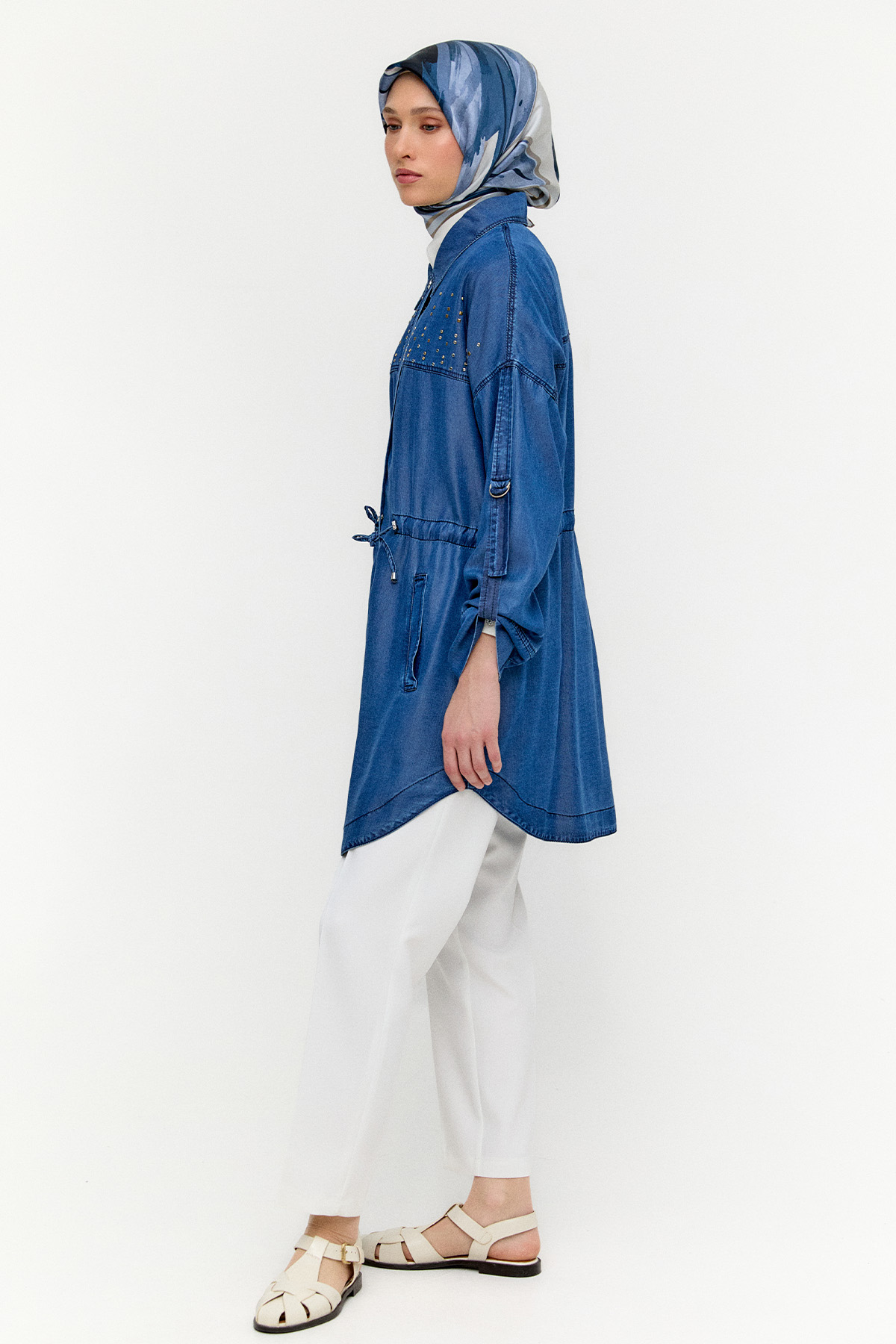 Hotfix Baskılı Oversize Pamuk Kap, Tesettür Giyim