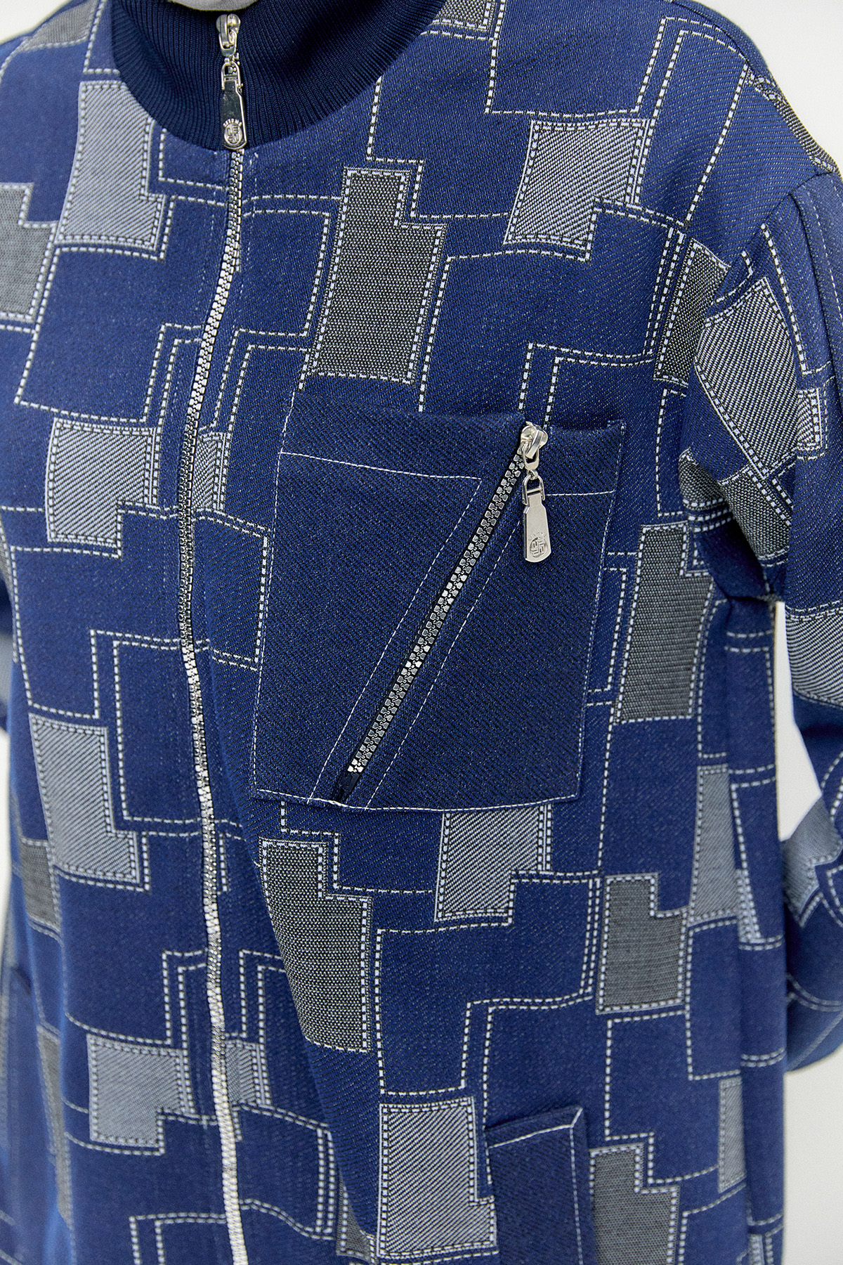 Ribanalı Blok Desenli Fermuarlı Kap, Tesettür Giyim