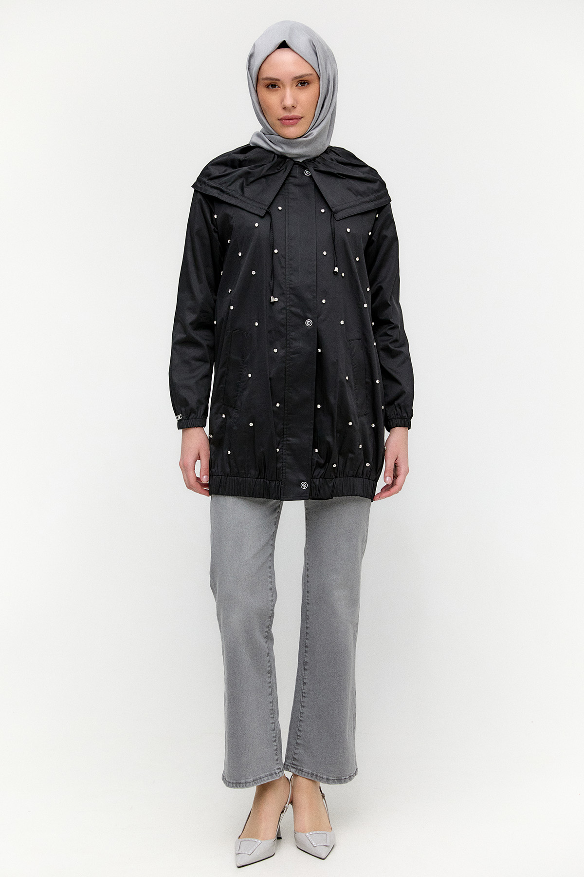 Denizci Yaka Taşlı Pamuk Kap, Tesettür Giyim