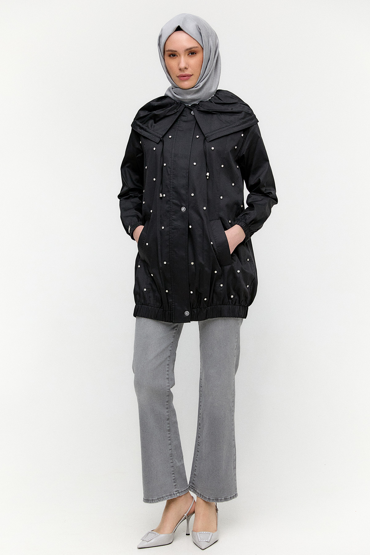 Denizci Yaka Taşlı Pamuk Kap, Tesettür Giyim