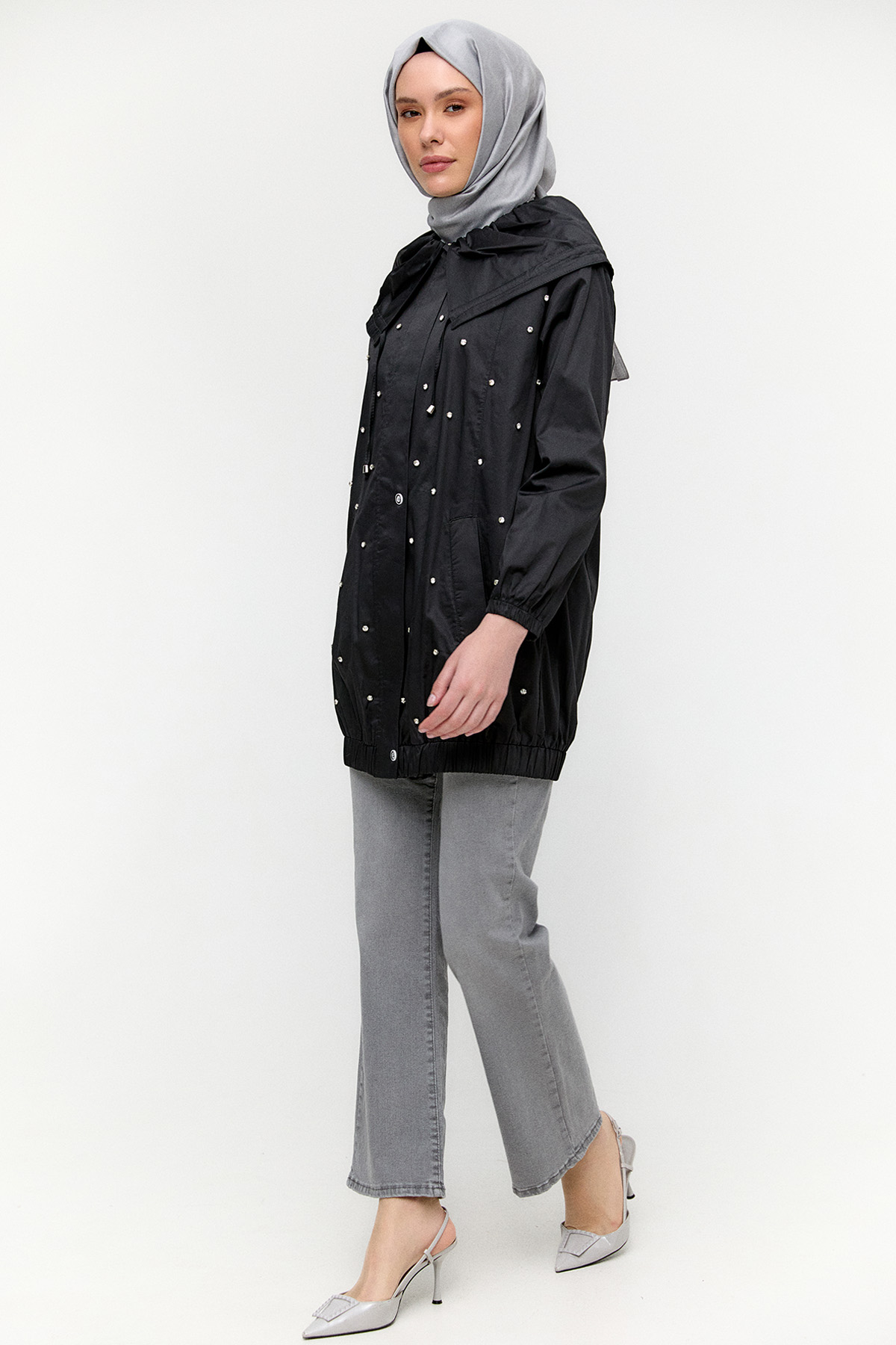 Denizci Yaka Taşlı Pamuk Kap, Tesettür Giyim