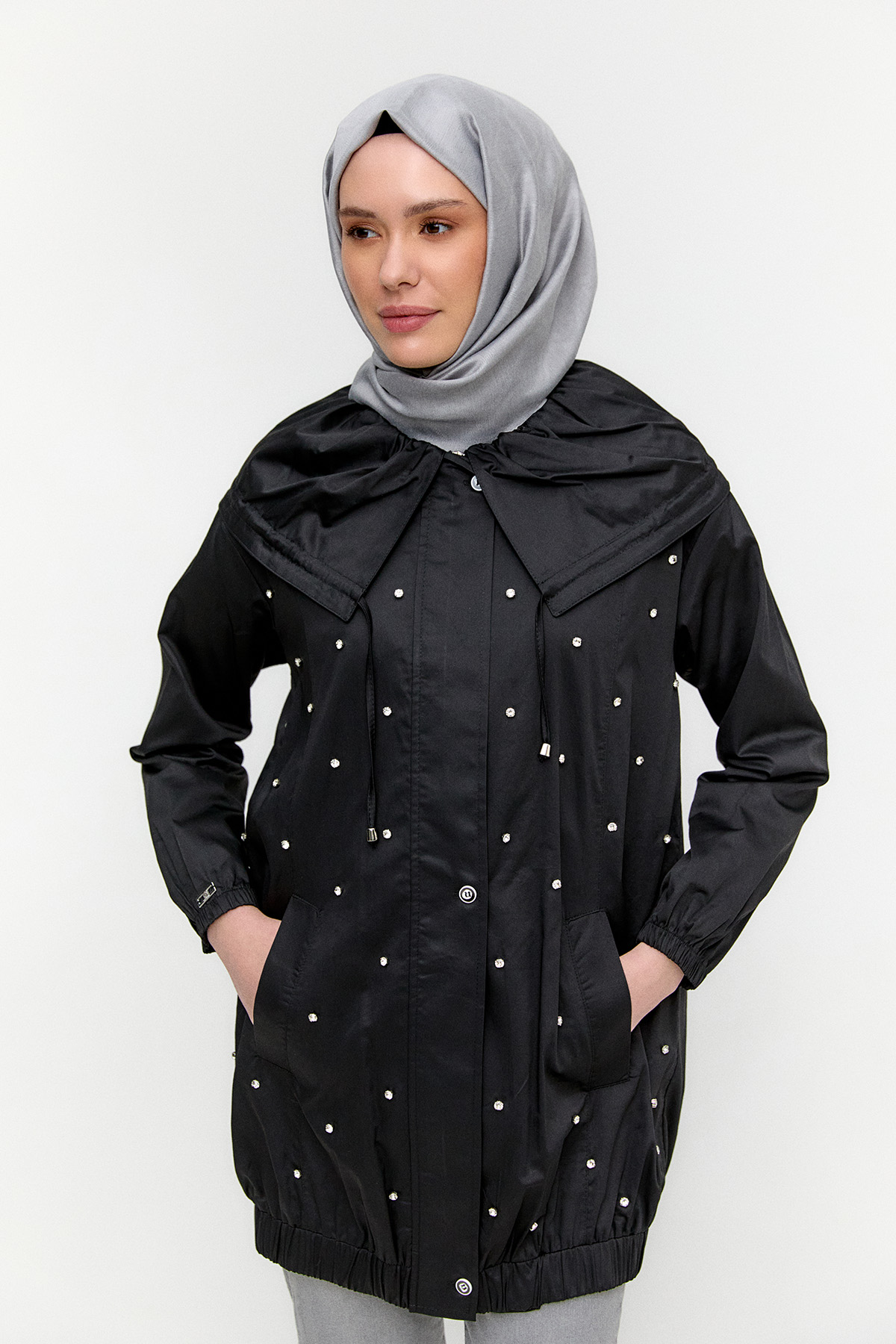 Denizci Yaka Taşlı Pamuk Kap, Tesettür Giyim