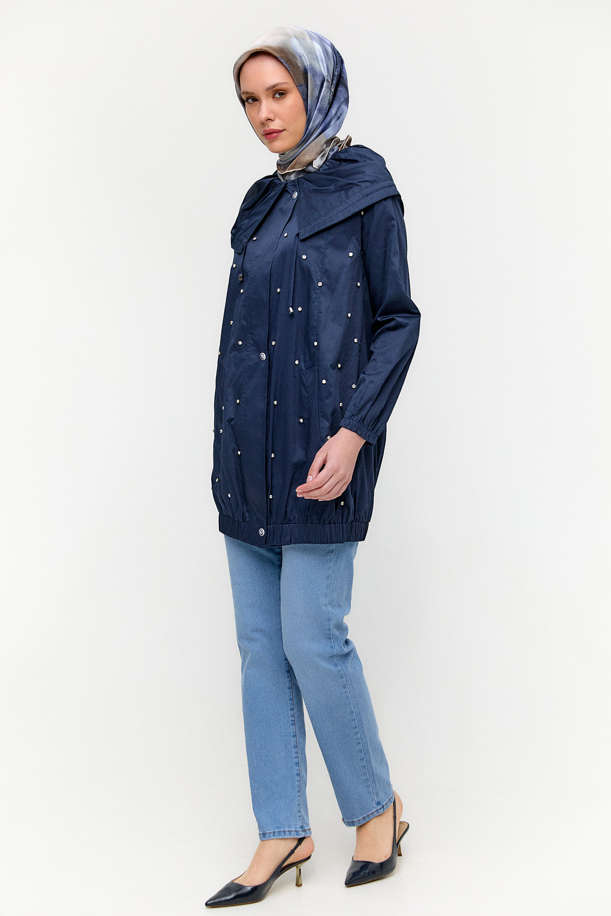 Denizci Yaka Taşlı Pamuk Kap, Tesettür Giyim