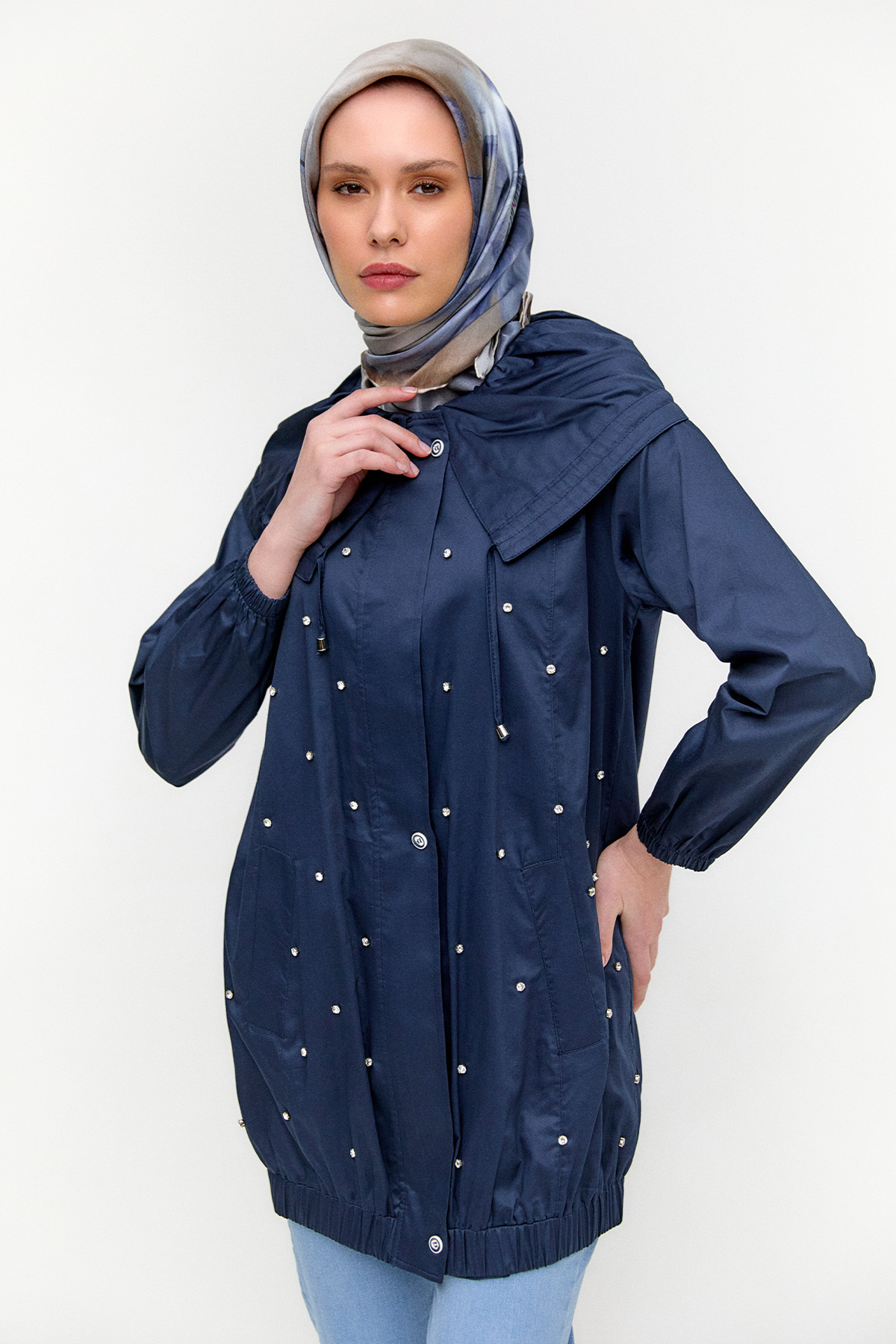 Denizci Yaka Taşlı Pamuk Kap, Tesettür Giyim