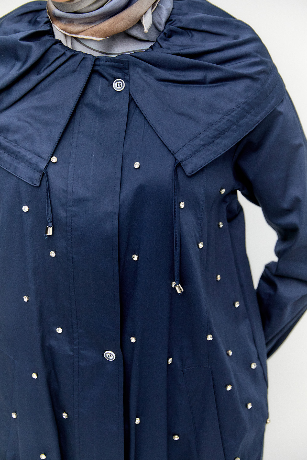 Denizci Yaka Taşlı Pamuk Kap, Tesettür Giyim