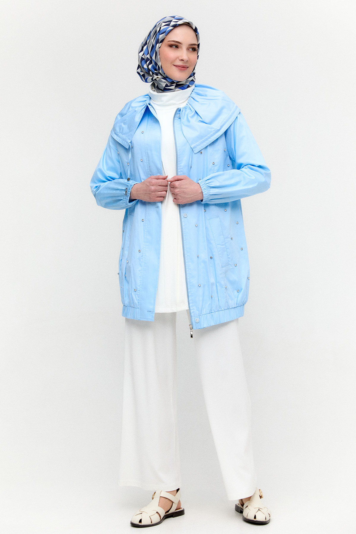 Denizci Yaka Taşlı Pamuk Kap, Tesettür Giyim