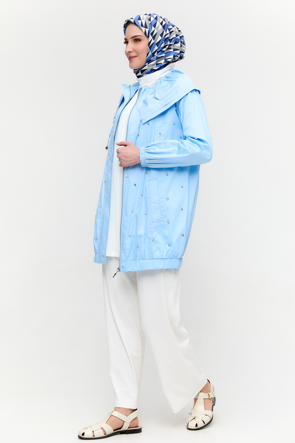 Denizci Yaka Taşlı Pamuk Kap, Tesettür Giyim