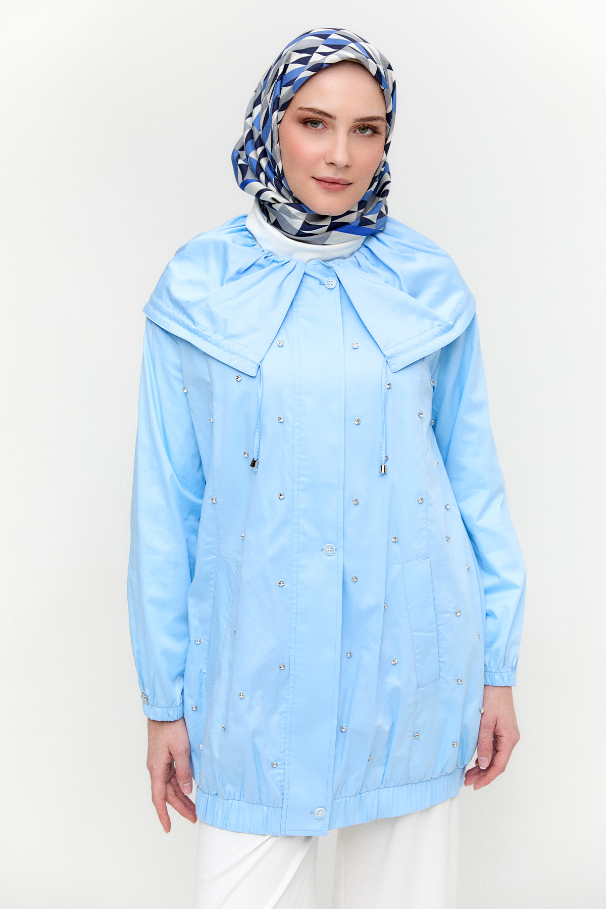 Denizci Yaka Taşlı Pamuk Kap, Tesettür Giyim