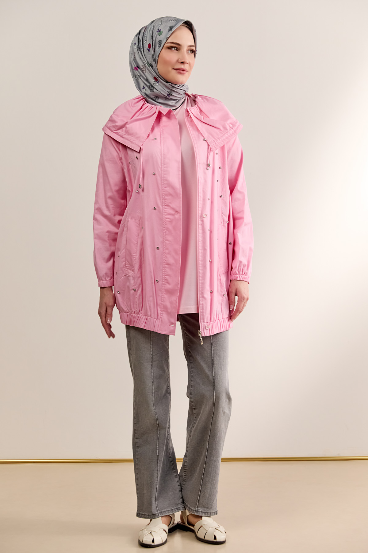 Denizci Yaka Taşlı Pamuk Kap, Tesettür Giyim