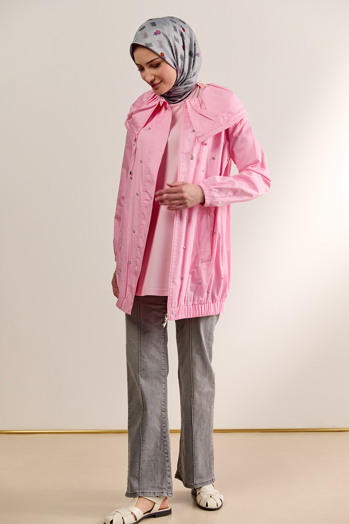 Denizci Yaka Taşlı Pamuk Kap, Tesettür Giyim