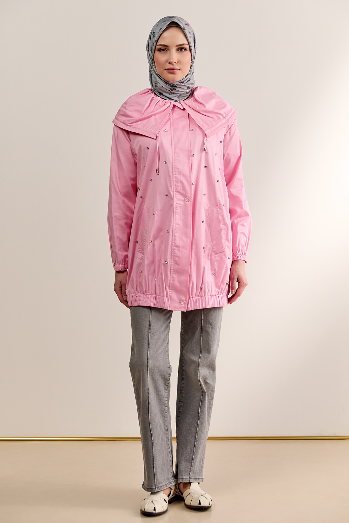 Denizci Yaka Taşlı Pamuk Kap, Tesettür Giyim