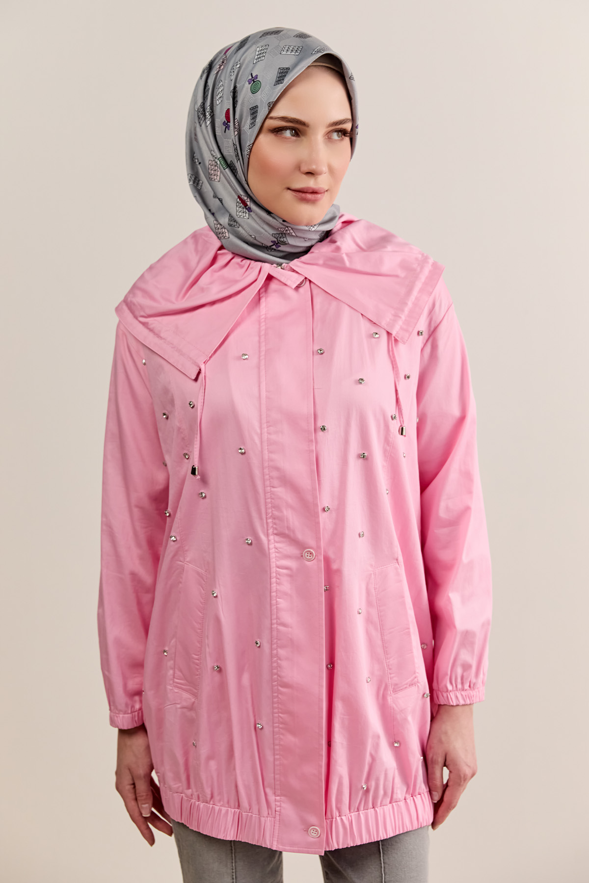 Denizci Yaka Taşlı Pamuk Kap, Tesettür Giyim