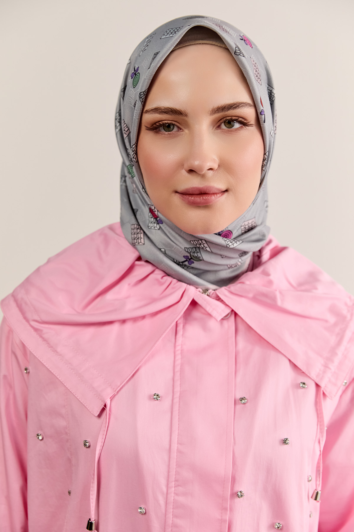 Denizci Yaka Taşlı Pamuk Kap, Tesettür Giyim