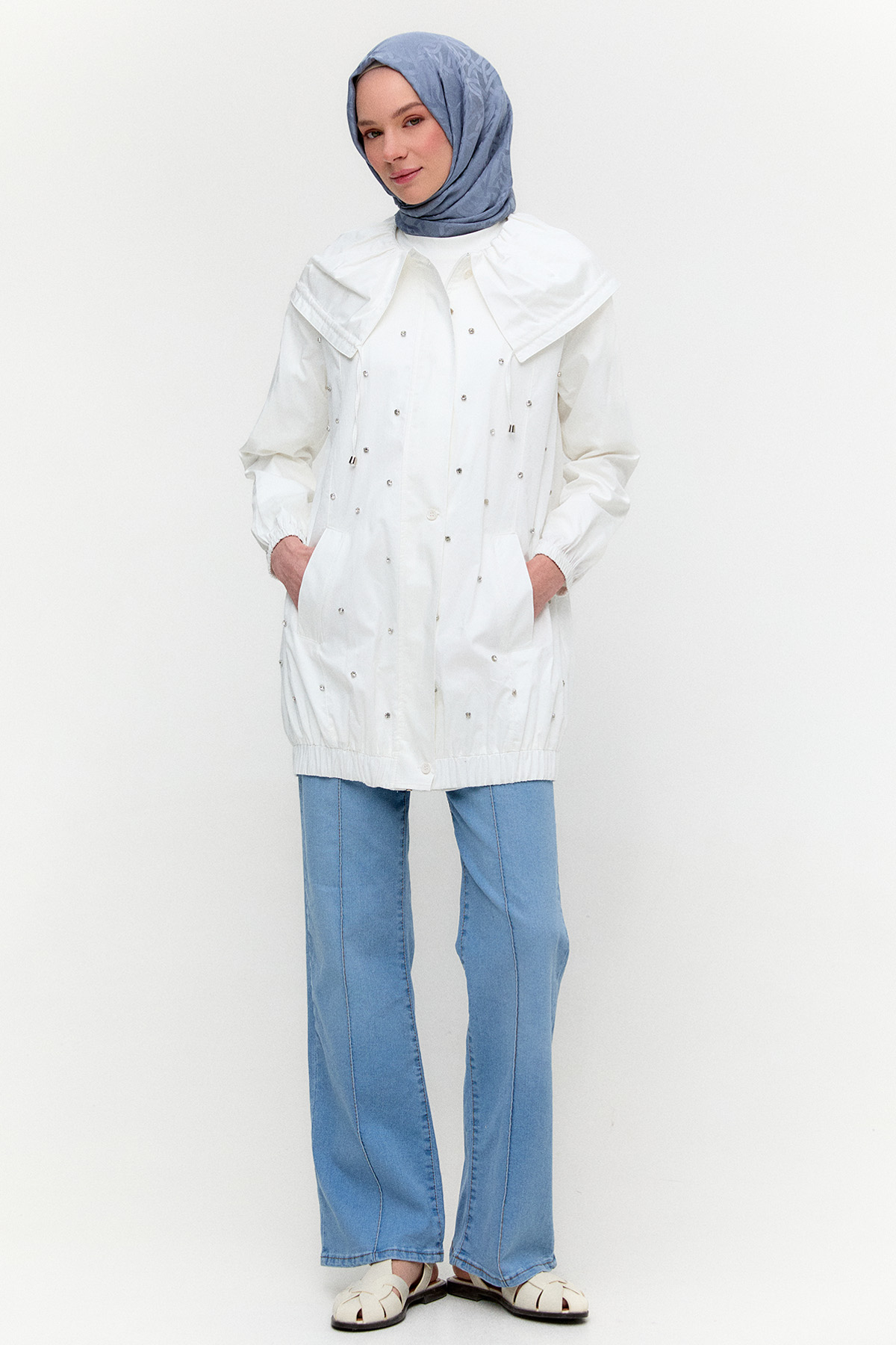 Denizci Yaka Taşlı Pamuk Kap, Tesettür Giyim