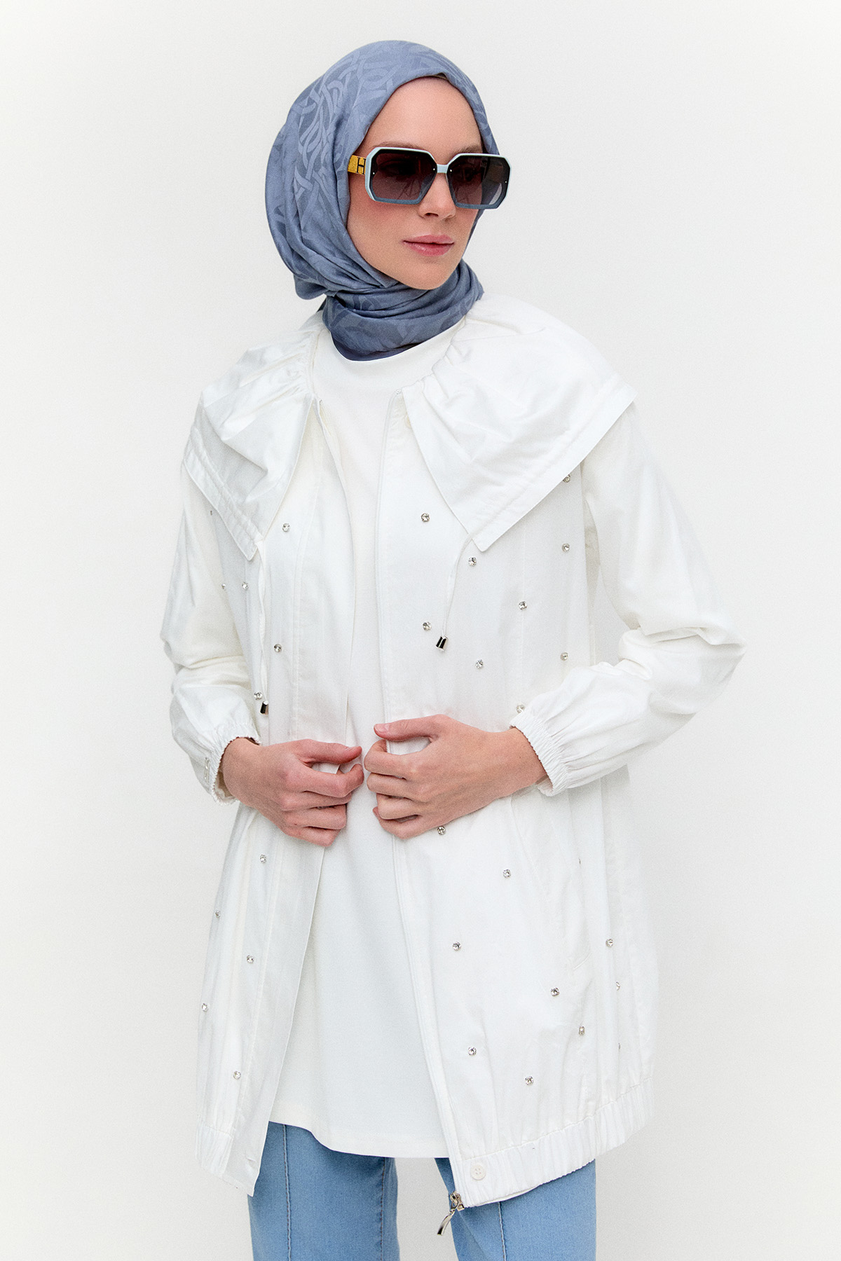 Denizci Yaka Taşlı Pamuk Kap, Tesettür Giyim