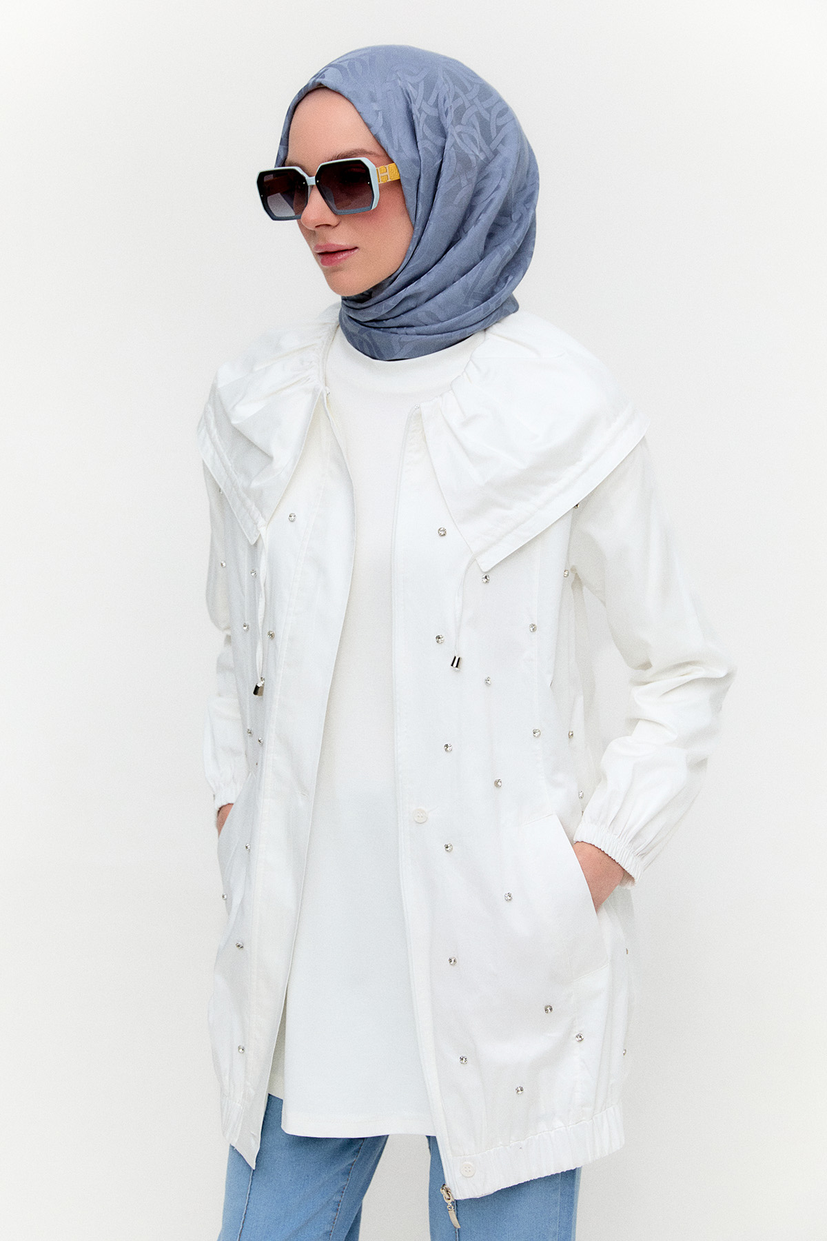 Denizci Yaka Taşlı Pamuk Kap, Tesettür Giyim